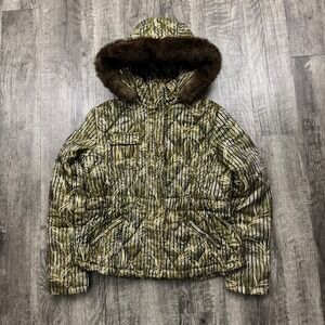 Vintage Y2K Baby Phat Patterned Faux Fur Puffer Jacket Coat XL*